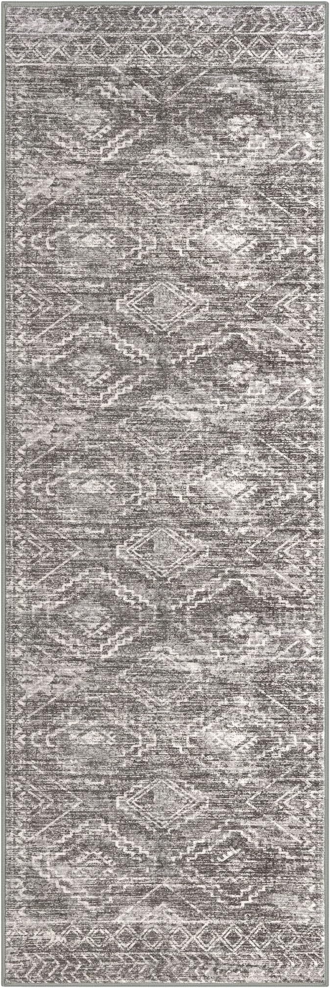 KILOCOCO Boho Kitchen Runner Rug 2x6 Washable Runner Rug, Soft Runners for Hallways Non Slip Printed Distressed Laundry Room Rug, Low-Pile Rug for Entryway/Bedroom/Living Room, Taupe
