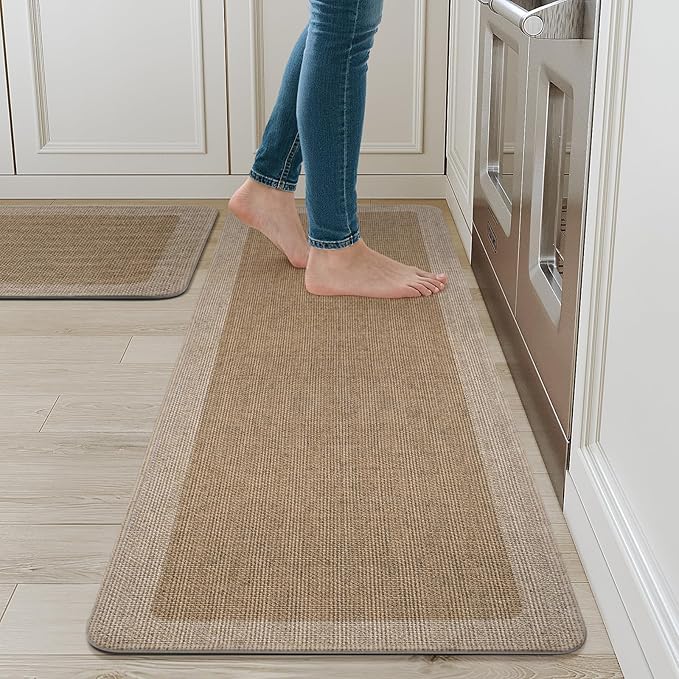 Non Slip Kitchen Mat Washable, Absorbent Kitchen Mats for Floor, Soft Woven Standing Floor Mat Sink Mat, Rubber Backing Runner Rugs for Kitchen, Sink and Laundry, Easy to Clean, 17"×30", Brown