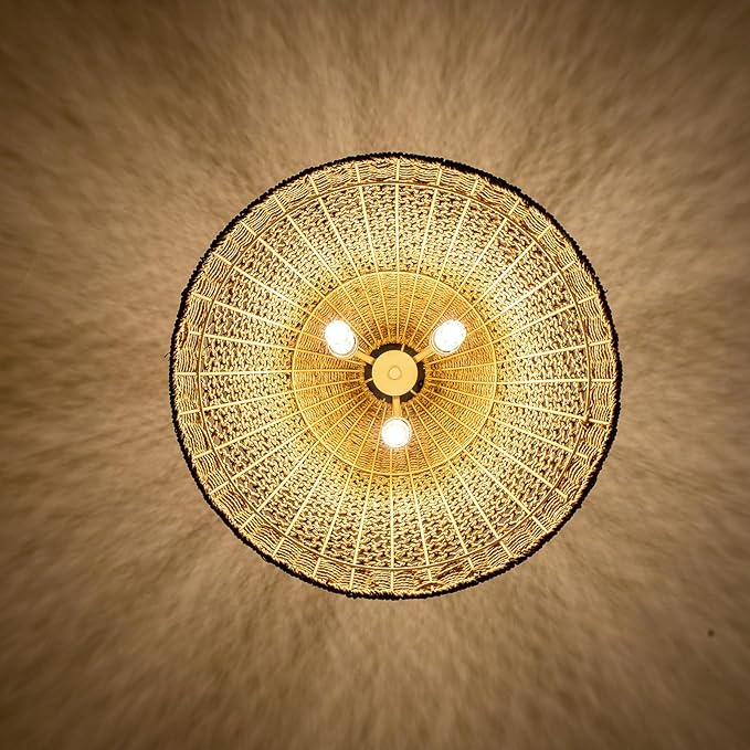 18.5" Rattan Pendant Light,3-Light Large Wicker Hanging Light Hand Woven Water Plants Rattan Chandelier Boho Seagrass Pendant Light Fixtures for Dining Living Bedroom Kitchen Restaurant