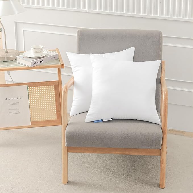 Leeden 24x24 Pillow Inserts, 24 Inch Decorative Throw Pillow Inserts, Soft Fluffy Square Throw Pillows for Couch, Sofa, Bed, and Home Decor White Cushion Pack of 2