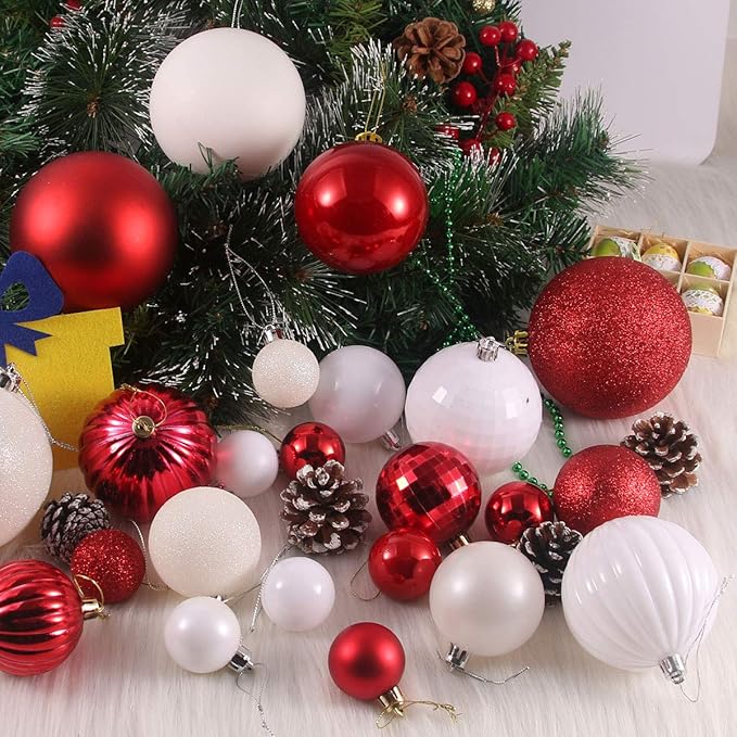 GameXcel Christmas Balls Ornaments for Xmas Tree - Shatterproof Christmas Tree Decorations Small Hanging Ball Red & White 1.6 Inch x 36 Pack