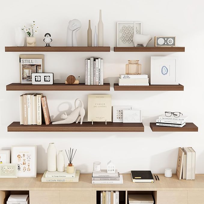 48 Inch Floating Shelves, 48"x9.25"x1.5" Inch Deep Floating Shelves for Wall, Wooden Shelves for Bathroom, Bedroom, Living Room, Walnut, 1 Piece