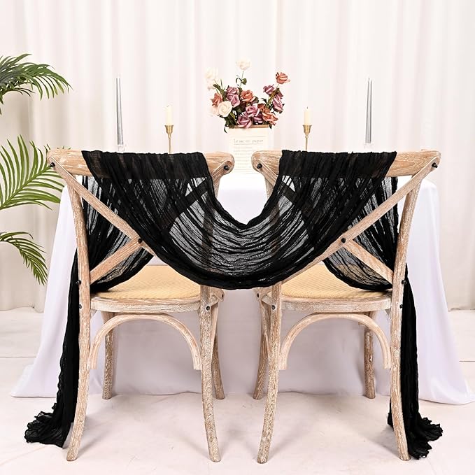 25 Pack Black Cheesecloth Table Runner 17 x 108 Inch Fall Thanksgiving Boho Rustic Farmhouse Gauze Cheese Cloth Runner for Wedding Party Baby Shower Home Decor Holiday Decorations