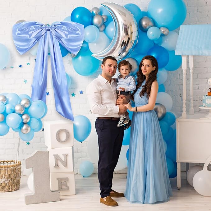 TONIFUL Large Baby Blue Bow Decor 26 x 42 Inch Giant Bow for Car Christmas Tree Coquette Room Wall Front Door Decor Photo Backdrop for Birthday Wedding Baby Shower Party Decorations