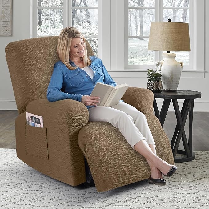 Timeles Recliner Covers Extra Wide Recliner Chair Covers Reclining Couch Covers Sofa Slipcovers Stretch Soft Washable (Single-Seater Oversized, Light Brown)