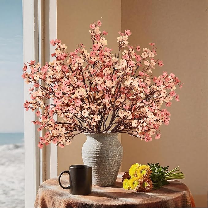 Yastouay Fake Fall Flowers Thanksgiving Table Decor, 10Pcs Fall Beige Brown Artificial Flowers for Decorations, Babys Breath Artificial Flowers Bulk for Thanksgiving Fall Decor Floral Arrangement