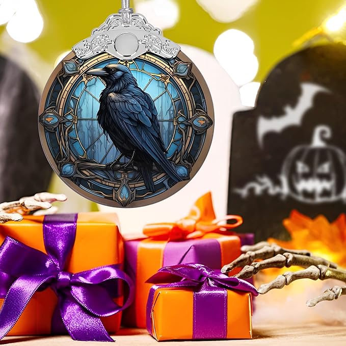 Christmas Ornament, Stained Glass Ornament, Christmas Decorations for Tree, Holiday Ornament, Unique Gift Idea - Crow in The Dark