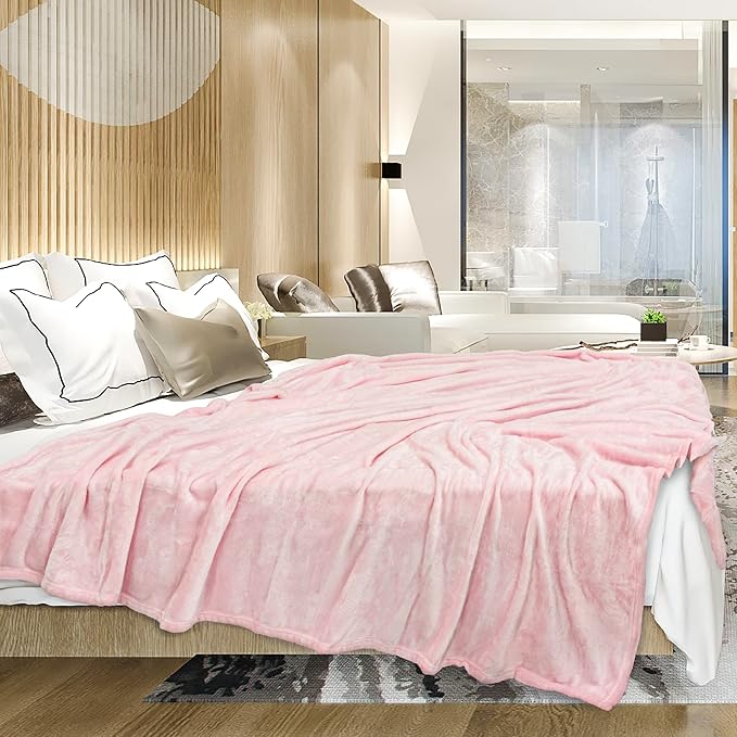 PAVILIA Light Pink Fleece Throw Blanket for Couch, Blush Pink Soft Fuzzy Flannel Throw for Sofa, Luxury Plush Microfiber Bed Blanket, Cozy Home Decorative Velvet Gift Blanket, 50x60