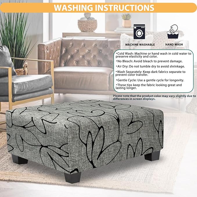 Ottoman Cover Rectangle Printed,Stretch Slipcover for Rectangular Footstool,Soft Fabric with Non-Slip Elastic Bottom,Furniture Protector for Living Room or Bedroom,X-Large,Lotus