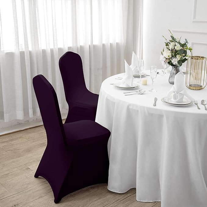 SuperO Waterproof Spandex Chair Cover 12PCS, Stretch Dining Chair Covers, Polyester Outdoor Chair Covers, Protector Stretch Chair Cover for Party Universal, Banquet, Wedding Event, Hotel(Eggplant)