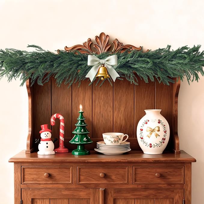 10 Pcs Christmas Norfolk Pine Stems Artificial Pine Branches, 16“ Real Touch Fake Christmas Greenery Stems, Faux Cedar Branches Picks for Vase DIY Crafts Garland Wreath Xmas Indoor Outdoor Home Decor