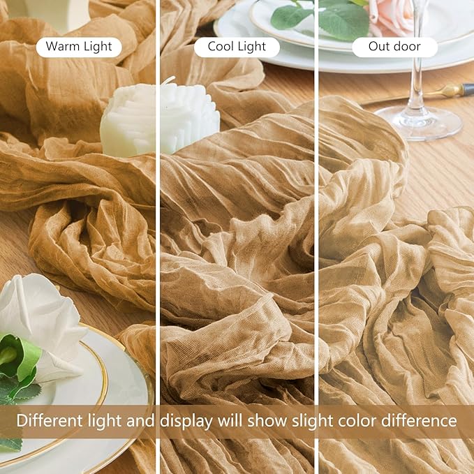 Wokceer Cheesecloth Table Runner 2Pack 10FT Khaki Boho Gauze Cheese Cloth Table Runner for Party Long Rustic Sheer Table Runners for Baby Bridal Shower Wedding Easter Table Decor