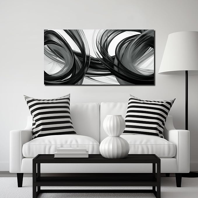 Abstract Canvas Wall Art for Office Black White and Gray Wall Decor Minimalist Print Living Room Bathroom Apartment Decoration Ready to Hang 20 x 40 Inch