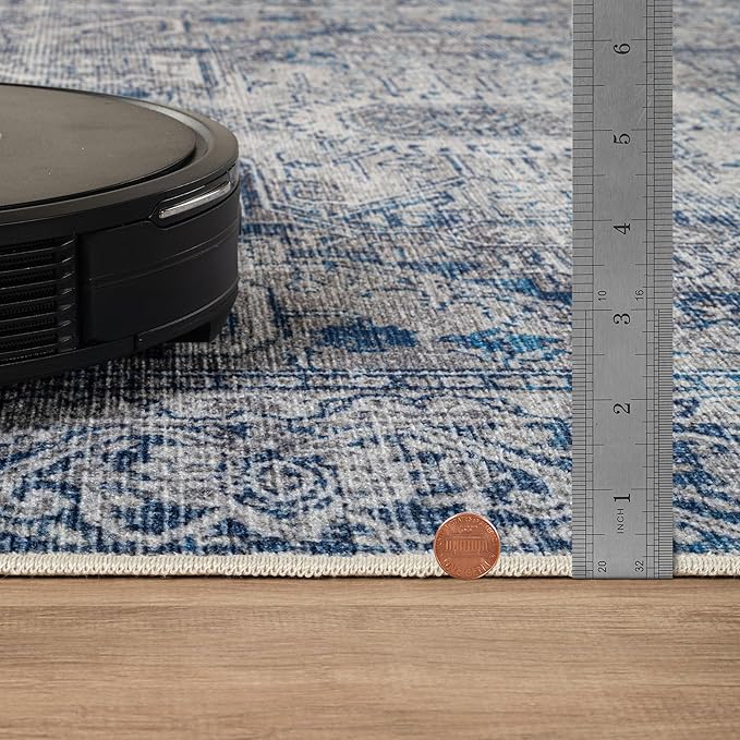 Bloom Rugs Washable Non-Slip 9' x 12' Rug - Blue/Gray Traditional Area Rug for Living Room, Bedroom, Dining Room, and Kitchen - Exact Size: 9' x 12'