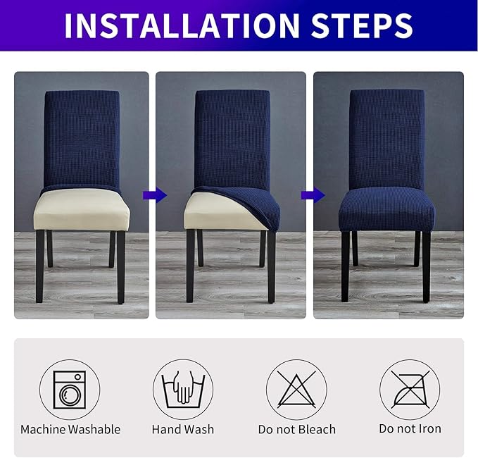 Howhic Stretch Chair Covers for Dining Room Set of 2, Removable Washable Dining Room Chair Covers, Dining Chair Slipcovers Seat Protector, Great for Home and Banquet Decor (Navy, 2 Pack)