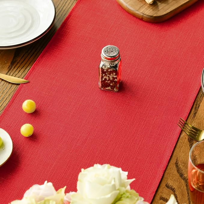 Artoid Mode Red Tassel Table Runner, Christmas Linen Blend Rustic Farmhouse Style Kitchen Table Decoration Holiday Wedding Party Dinning Decor 13x48 Inch