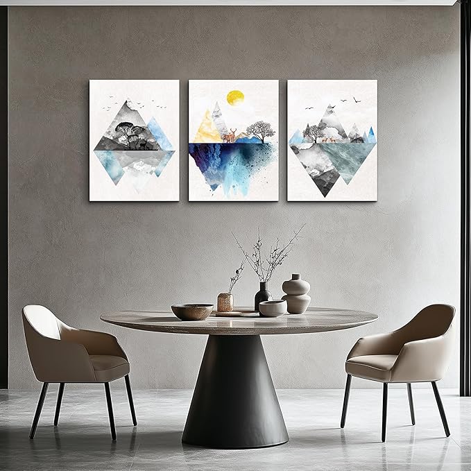 Wall Art for living room Canvas Prints Artwork bathroom Wall Decor Abstract Mountain geometric Picture Watercolor painting 3 Pieces Framed bedroom wall decorations Fashion Office Home decoration