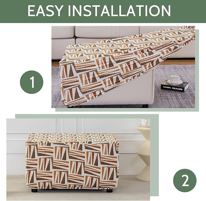 HAOYONG Ottoman Cover Rectangle Printed, Stretch Footstool Slipcover Soft Fabric Protector for Rectangular Ottoman in Living Room or Bedroom Washable Medium