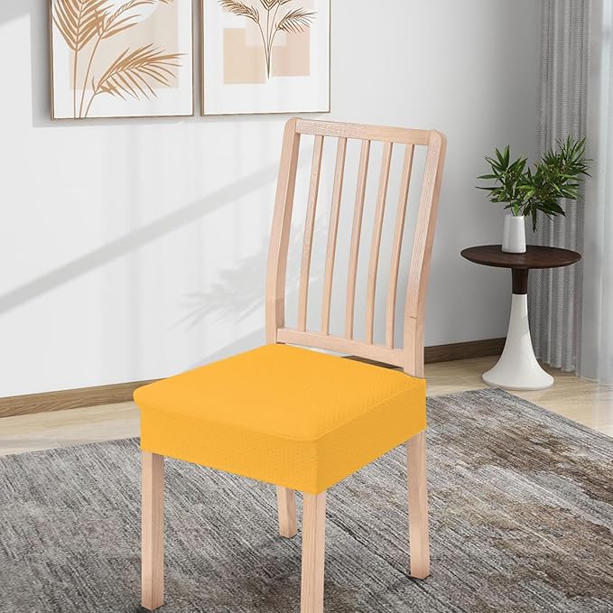 Smiry Stretch Jacquard Seat Covers for Dining Room Chairs Set of 4, Removable Washable Chair Seat Protector Slipcovers, No Rear Covers, Mustard Yellow