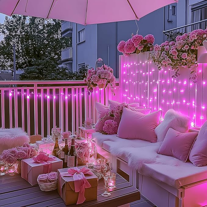 JMEXSUSS 500 LED Pink Christmas Lights, 8 Modes 163ft Waterproof Pink Room Lights Outdoor Plug in with Remote Control, Clear Wire String Light for Tree Outside Yard Wedding