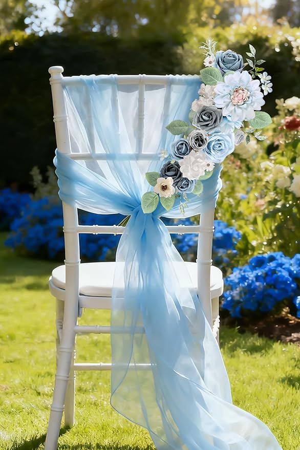 Blue Artificial Flowers Combo Box Set Silk Flowers Fake Rose for DIY Floral Arrangements Wedding Bouquets Centerpieces Baby Shower Party Home Decorations