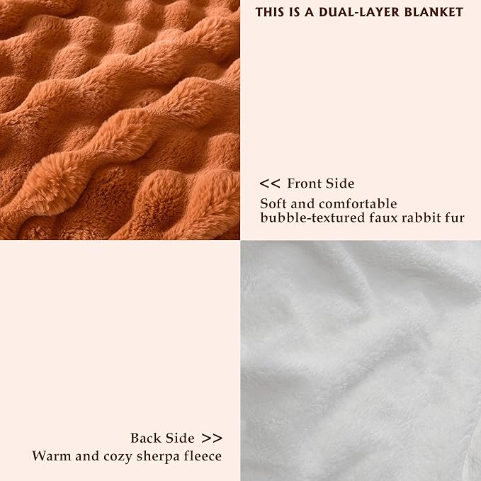60x80 Inches Ultra-Soft Fuzzy Faux Fur Plush Twin Size Blanket - Thick, Warm Sherpa for Couch, Sofa, Bedroom, Camping - Decorative Blanket for Cozy Warmth, Bubble Dark Brown