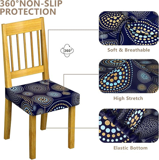 Stretch Dining Chair Seat Covers Set of 6,Dining Chair Slipcovers, Floral Printed Chair Covers,Soft Fabric Washable Upholstered Chair Seat Protector, No Rear Covers for Home Kitchen Dining Room