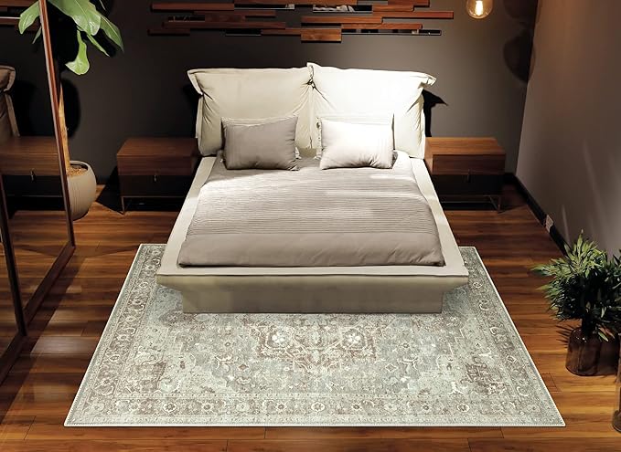 Bloom Rugs Washable Non-Slip 3' x 5' Rug - Beige/Gray Traditional Area Rug for Living Room, Bedroom, Dining Room, and Kitchen - Exact Size: 3' x 5'
