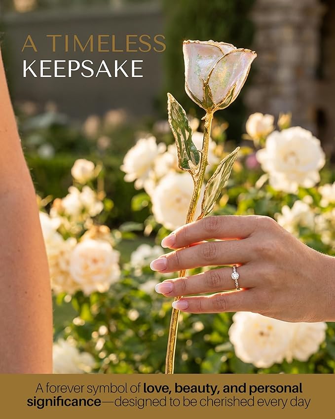 Forever Rose Hand-Dipped in 24K Gold, Opal Inspired October Birthstone with Sparkles, Real Rose in Luxury Gold Gift Box – Perfect Ready to Gift for October Birthday or Any Occasion
