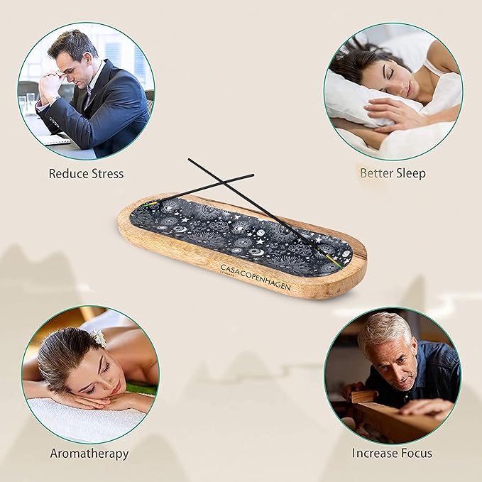 Casa Copenhagen Wooden Incense Holder & Incense Ash Catcher, Pack of 4, Modern Incense Stick Holder for Gifting & Décoration of Home,Yoga,Spa,Hotel - Moon Ray