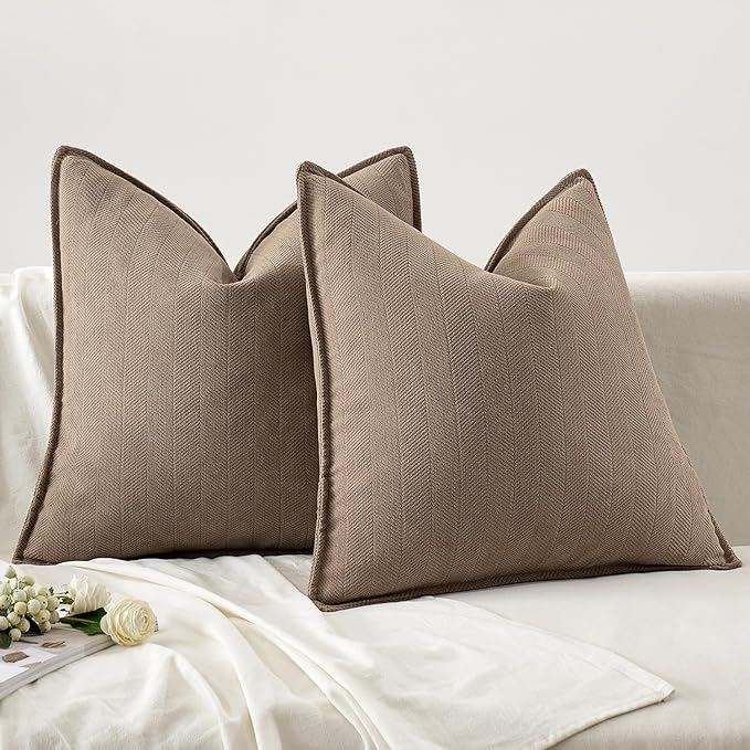 MIULEE Pack of 2 Coco Brown Decorative Pillow Covers 24x24 Inch Soft Chenille Luxurious Couch Throw Pillows Farmhouse Cushion Covers Euro Shams with Elegant Design for Sofa Bed Living Room Home Decor