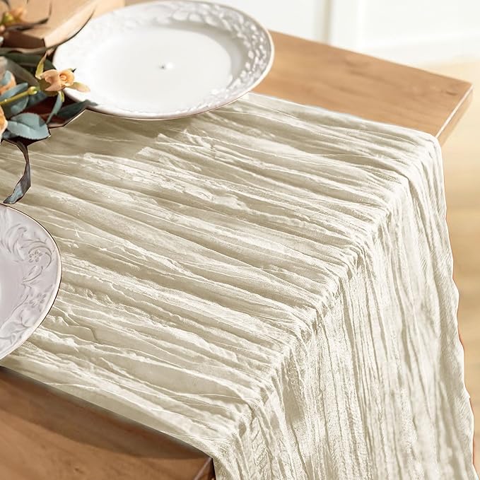 JOYIT 6 Pack White Cheesecloth Table Runner 35" x 120" – Boho Table Runner Set for Wedding, Birthday, and Party Decor, Romantic Gauze Table Runner for Rustic and Elegant Tablescapes (Ivory White)