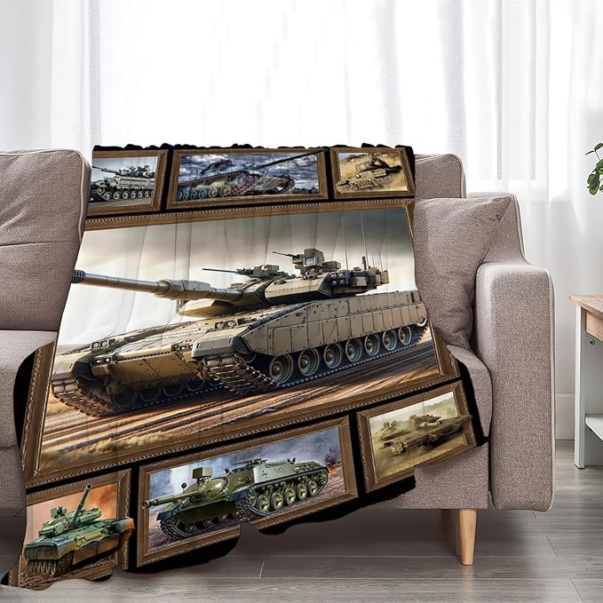 Tijuboni Military Tank Throw Blanket Army Gifts for Boys Men Girls Women Kids Adults Soft Flannel Fleece Blanket for Couch Sofa Bed Home Decor 60"x80"