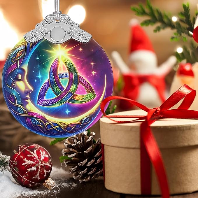 Christmas Ornaments, 3" Stained Glass Christmas Decor, Christmas Tree Ornaments, Christmas Tree Decorations, Unique Gift Idea, Perfect for Holiday Party, Window, Tree, Home Decor - Moon & Celtic