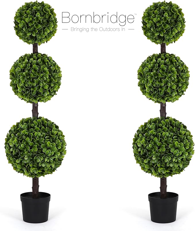 Bornbridge Artificial Jasper Topiary Ball Tree - 4' Jasper Ball Tree - Indoor/Outdoor Topiary Trees - Jasper Artificial Outdoor Plants - Lifelike Jasper Boxwood Plant (1 Pack)