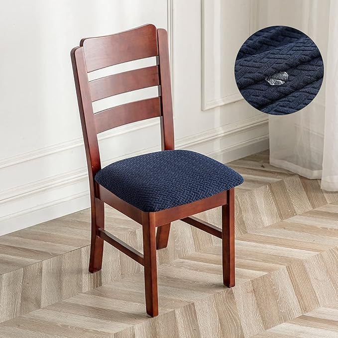 Genina Waterproof Seat Covers for Dining Room Chairs Covers Dining Chair seat Covers Kitchen Chair Covers slipcovers (Navy Blue, 6 Pcs)