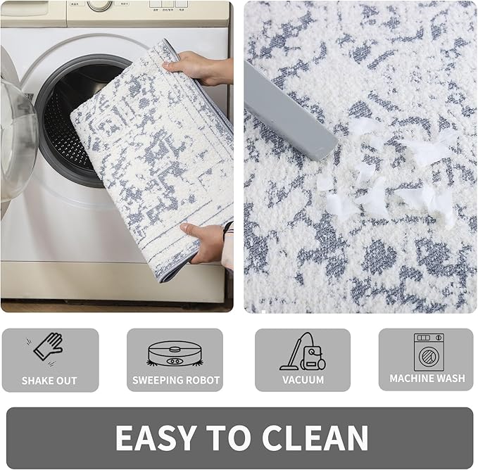Vintage Runner Rug Non Slip for Hallway Bathroom Kitchen 2x8 ft, Ultra Soft Boho Carpet Runner with Low Pile Design Machine Washable Runner Rugs for Entryway Laundry Living Room (Grey)