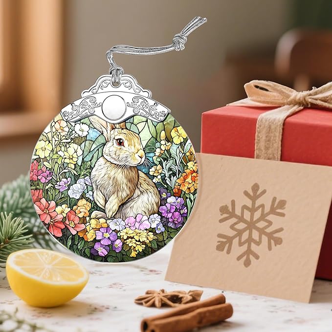 Rabbit Ornament, Stained Glass Christmas Decorations, Christmas Ornaments for Tree, Holiday Ornament, Gifts for Rabbit Lovers, Holiday Party Gifts, Gift Ideas & Xmas Gift