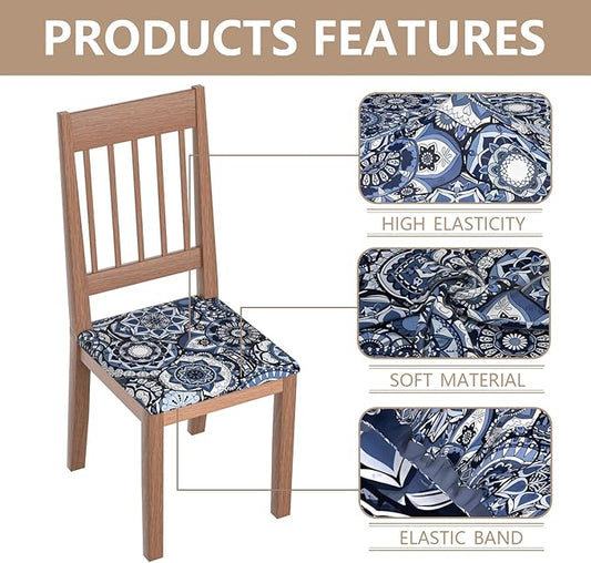 Stretch Dining Chair Seat Covers Set of 8,Dining Chair Slipcovers, Floral Printed Chair Covers,Soft Fabric Washable Upholstered Chair Seat Protector, No Rear Covers for Home Kitchen Dining Room