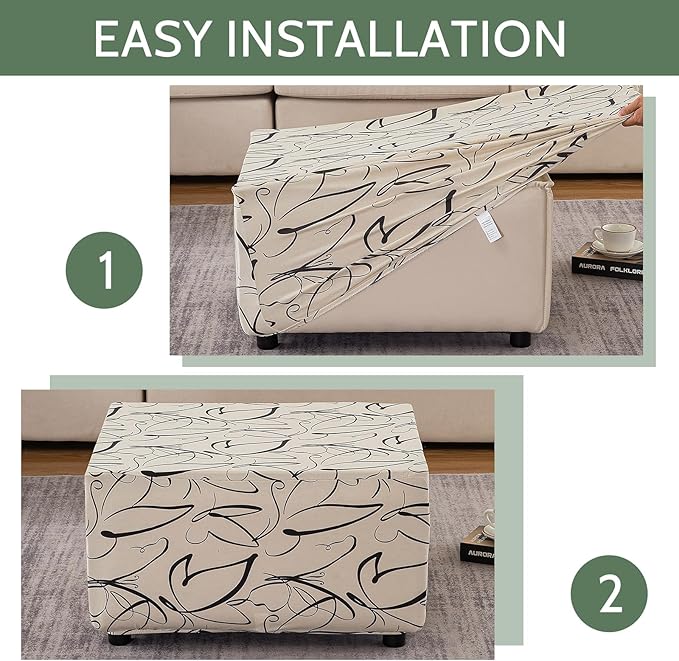 HAOYONG Ottoman Cover Rectangle Printed, Stretch Footstool Slipcover Soft Fabric Protector for Rectangular Ottoman in Living Room or Bedroom Washable Medium