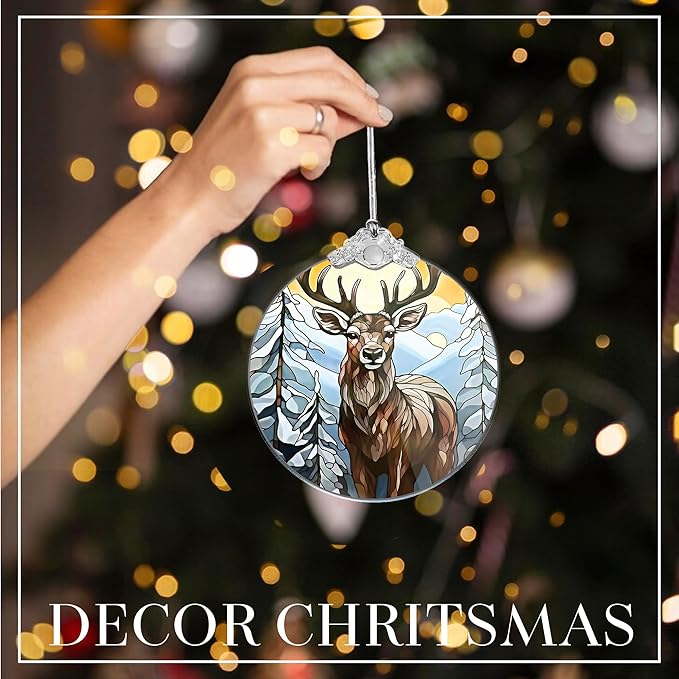 Deer Ornament 2025 β Stained Glass Effection Acrylic Hanging Decor, Holiday Keepsake, Deer Ornaments for Christmas Tree, Christmas Ornament, Ornaments for Tree, Gift for Wildlife Lovers