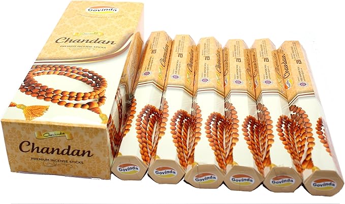 Govinda Incense - 120 Incense Sticks, Premium Incense, Masala Coated (Chandan)