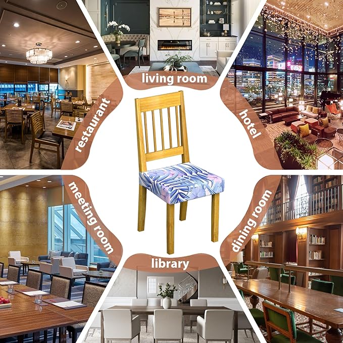 Stretch Dining Chair Seat Covers Set of 4,Dining Chair Slipcovers, Floral Printed Chair Covers,Soft Fabric Washable Upholstered Chair Seat Protector, No Rear Covers for Home Kitchen Dining Room