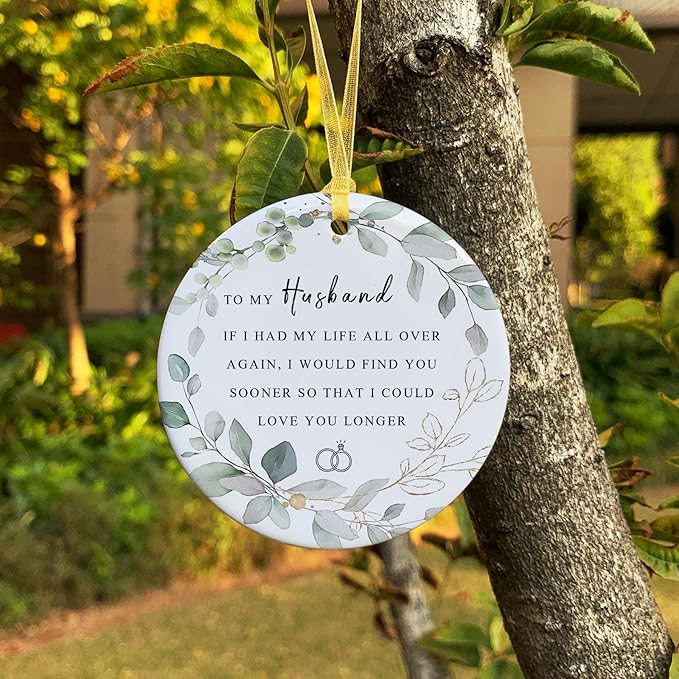 SIABERTERL Christmas Souvenir for Husband from Wife, for him to Hang Living Room Kitchen Refrigerator, Ceramic Christmas Tree Decorations with Gift Box,