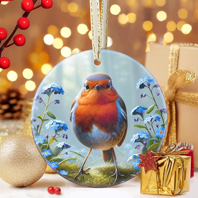 Robin Christmas Ornament, 3.5 Inch Ceramic Christmas Hanging Ornament, Robin Decor, Christmas Tree Ornaments, Gifts for Christmas, Holiday Presents, Gift Exchange