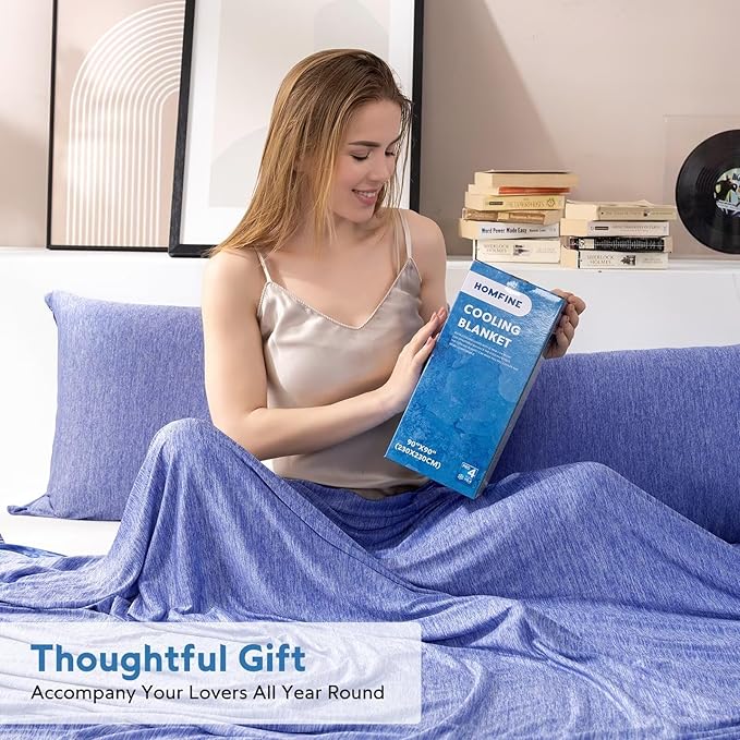 HOMFINE Cooling Blankets for Hot Sleepers - Summer Blanket Thin Lightweight Breathable Soft Double Side Enhanced Cooling for Bed Couch Sofa, Keep Cool for Night Sweats (Dark Blue, 90 x 90 inches)