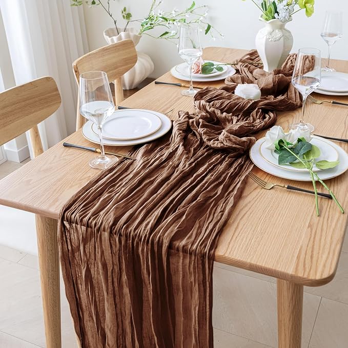 Table Runner Cheesecloth 10FT Brown Boho Gauze Cheese Cloth Rustic Sheer Table Runners for Wedding Bridal Baby Shower Party Decoration