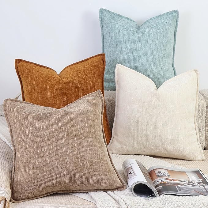 OYIMUA Soft Textured Decorative Throw Pillow Covers 20x20 Turquoise Blue Chenille Square Accent Solid Cushion Cover Cozy Farmhouse Pillow Cases for Couch Sofa Bedroom Living Room