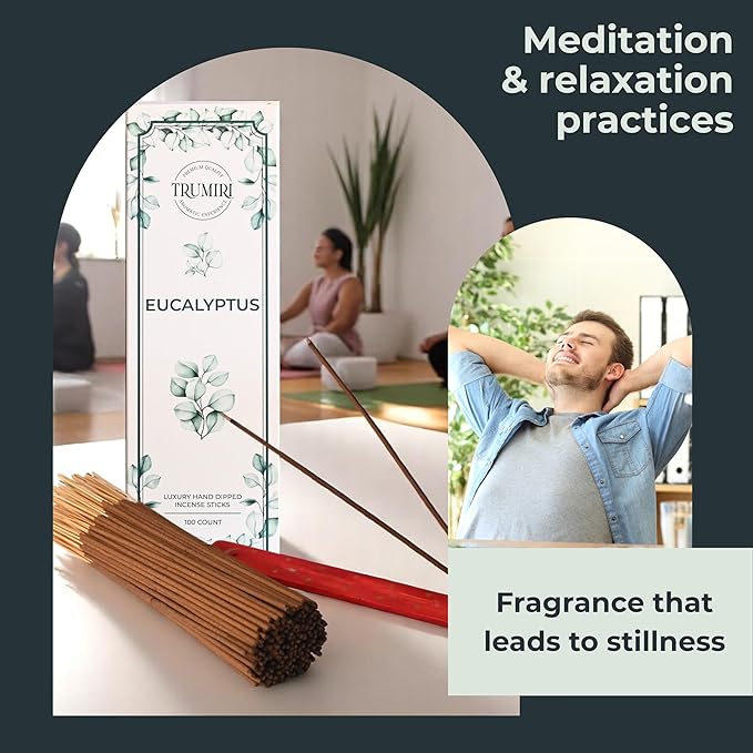Eucalyptus Incense Sticks - Pack of 100 Insence-Sticks - Inciensos Aromaticos Made with Natural Essential Oil - Scented Insense Non Toxic Inscents