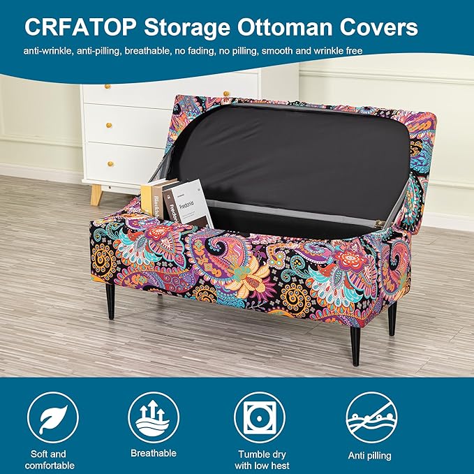 CRFATOP Printed Rectangle Ottoman Stool Cover Stretch Folding Storage Footstool Bench Slipcovers Upholstered Foot Chest Chair Covers Washable Entryway Furniture Protector with Elastic Bands,L,15